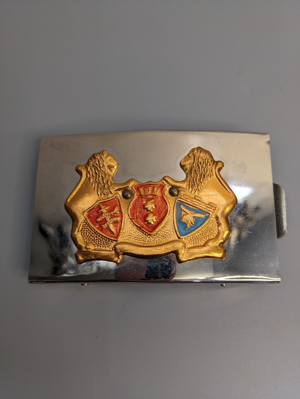 Belt Buckle Medieval Fantasy Heraldic Crest Gold Tone Shield Cosplay Accessory